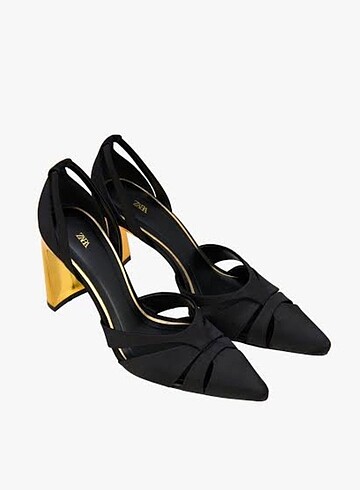 Zara gold detaylı topuklu ayakkabı