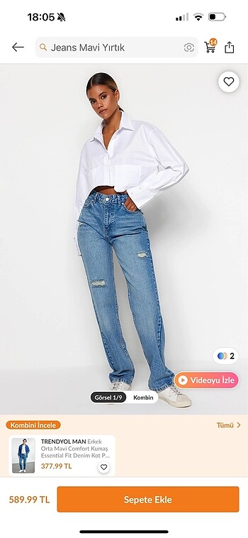 Trendyolmilla mavi yırtık jeans