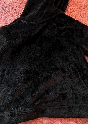 Kız Çocuk Siyah Kapüşonlu Peluş Sweatshirt - Görsel 4