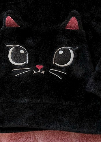 Kız Çocuk Siyah Kapüşonlu Peluş Sweatshirt - Görsel 2