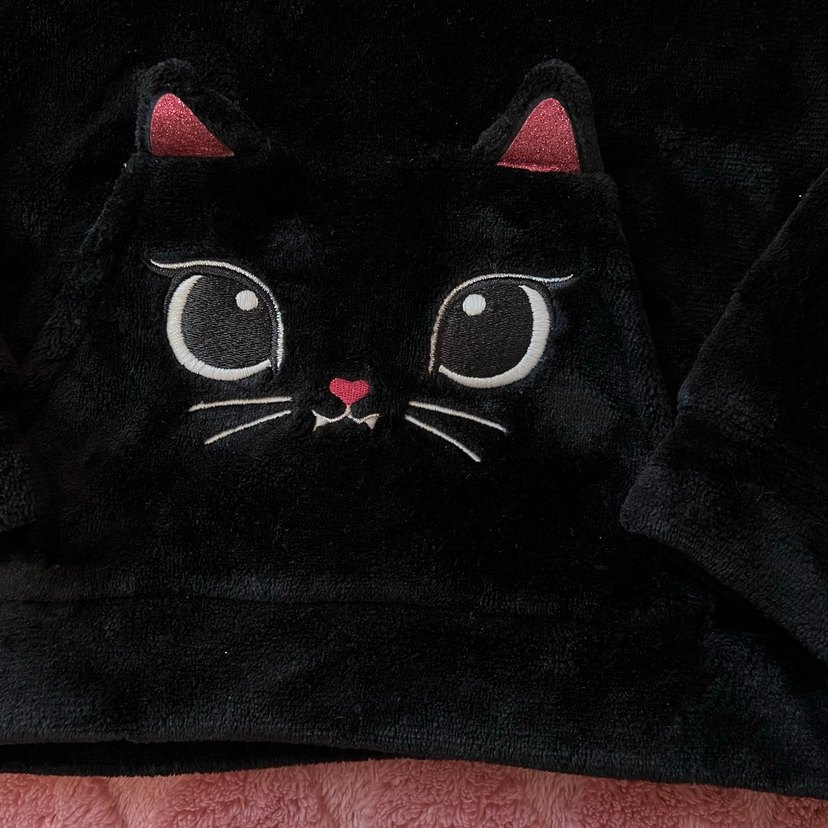 Kız Çocuk Siyah Kapüşonlu Peluş Sweatshirt - Görsel 2