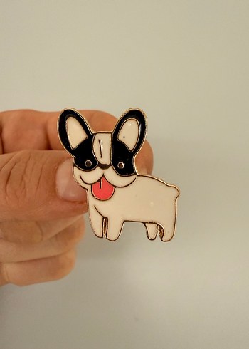 Pastel Siyah Beyaz Köpek Figürlü Broş - Görsel 2