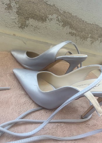 Gri Bej Stiletto Topuklu Kadın Abiye Ayakkabı