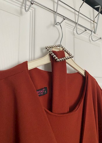 Kiremit Uzun Kollu V Yaka Uzun Elbise - Görsel 4