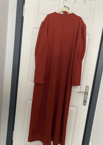 Kiremit Uzun Kollu V Yaka Uzun Elbise - Görsel 3