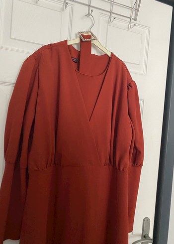 Kiremit Uzun Kollu V Yaka Uzun Elbise - Görsel 2