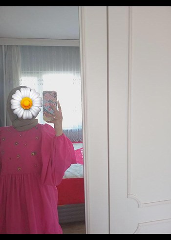 Diğer Pembe Nakışlı Uzun Transparan Elbise