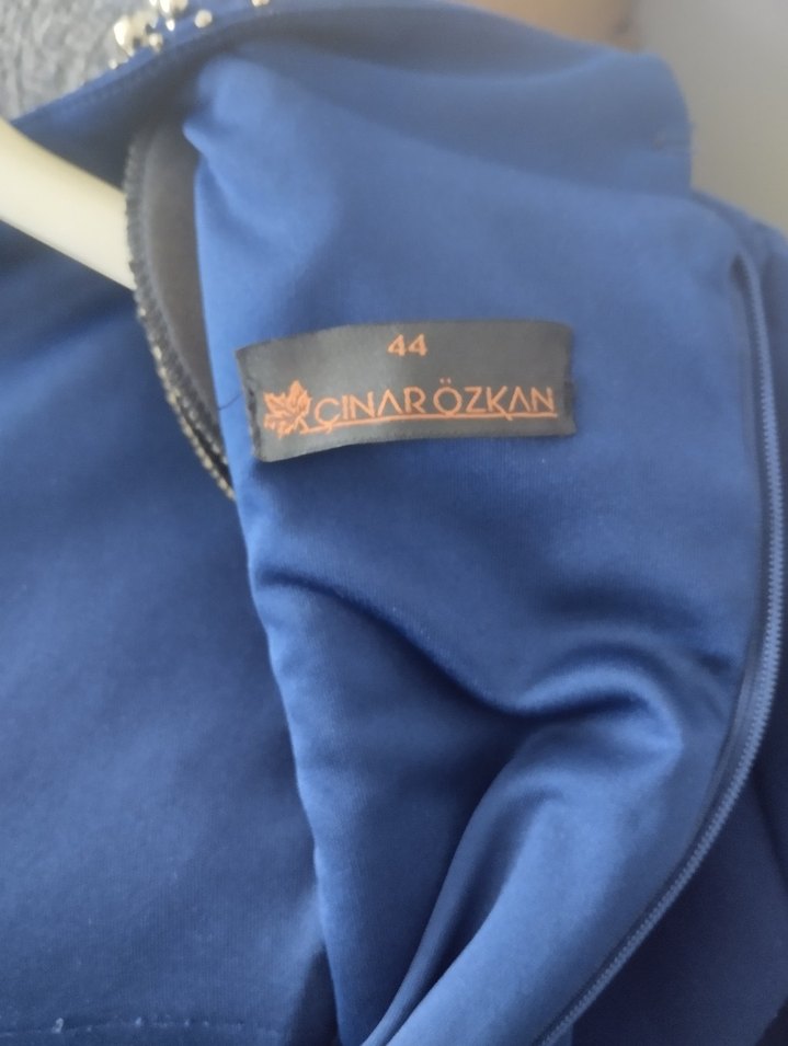 Mavi Uzun Kollu Drapeli Abiye Elbise - Görsel 3