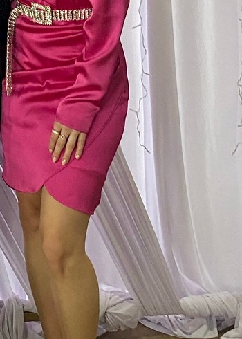 Abiye Pembe Parlak Midi Kadın Abiye Elbise