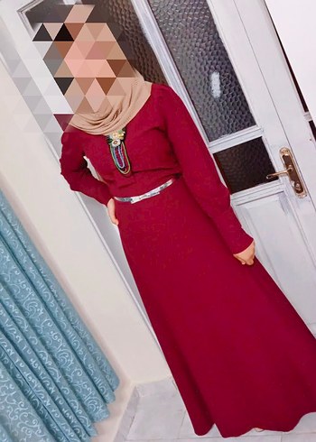 Bordo Uzun Kollu Kadın Elbise