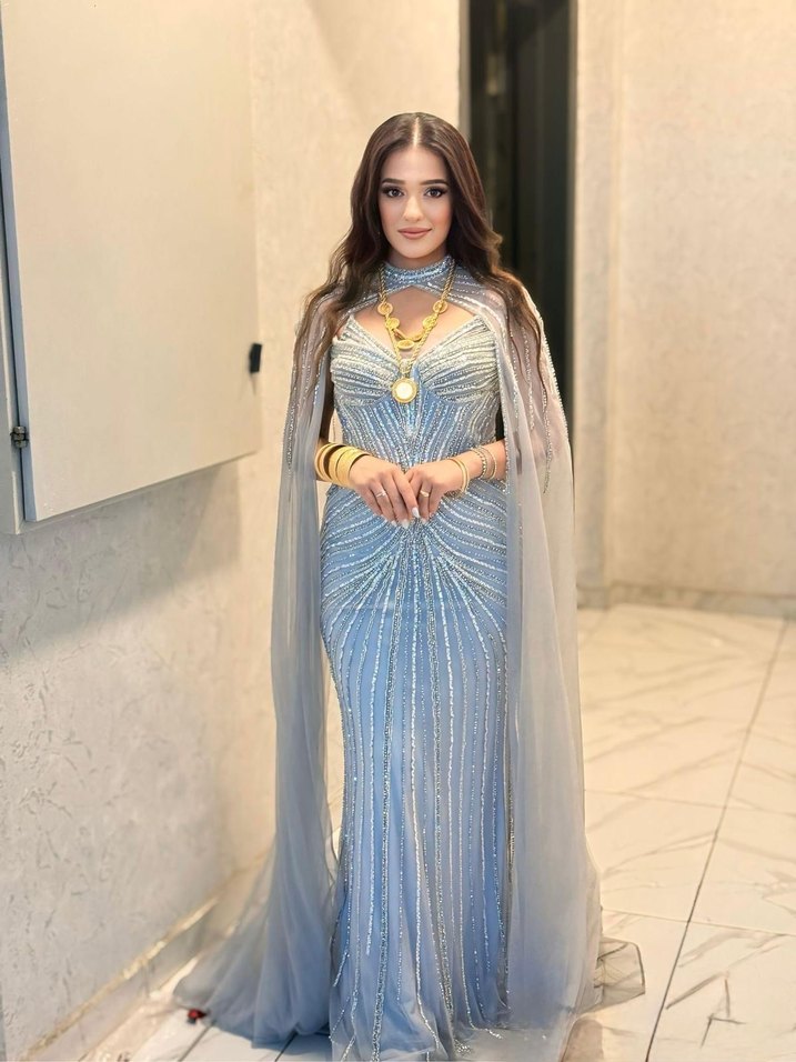 Uzun Kollu Bohem Gri Drapeli tasarım abiye - Görsel 2