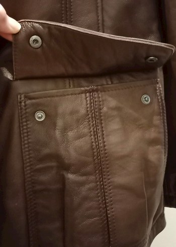 Düğmeli Kahverengi Deri Erkek Ceket - Görsel 9