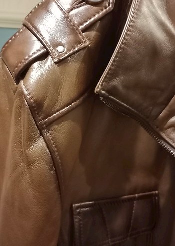 Düğmeli Kahverengi Deri Erkek Ceket - Görsel 6