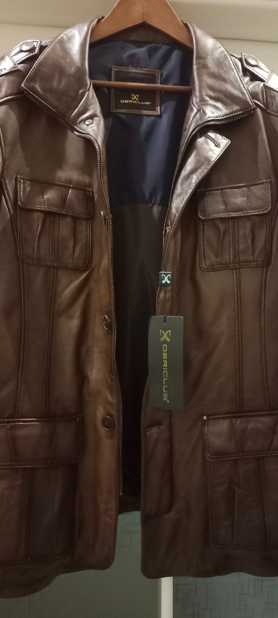 Düğmeli Kahverengi Deri Erkek Ceket - Görsel 5