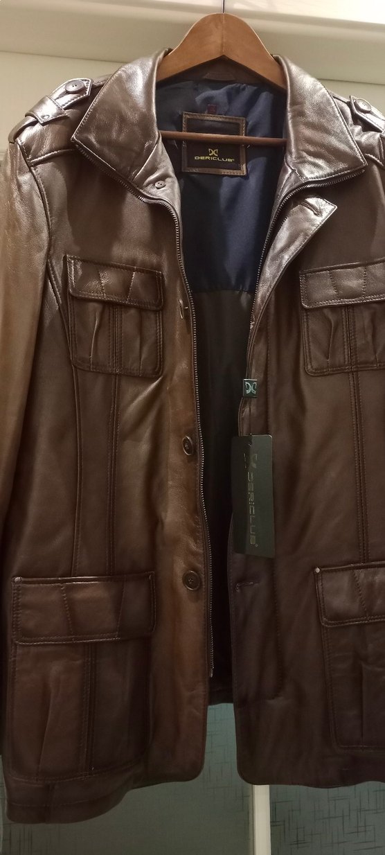 Düğmeli Kahverengi Deri Erkek Ceket - Görsel 4