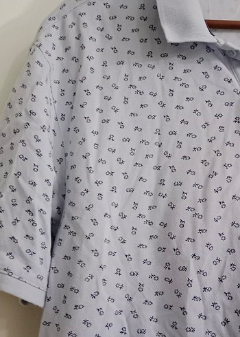 Gri Desenli Kısa Kollu Pamuklu Polo Tişört - Görsel 2