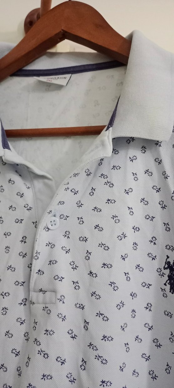 Gri Desenli Kısa Kollu Pamuklu Polo Tişört - Görsel 3