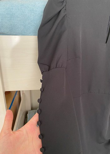 38 Beden Uzun Kollu Siyah Drapeli Mini Elbise