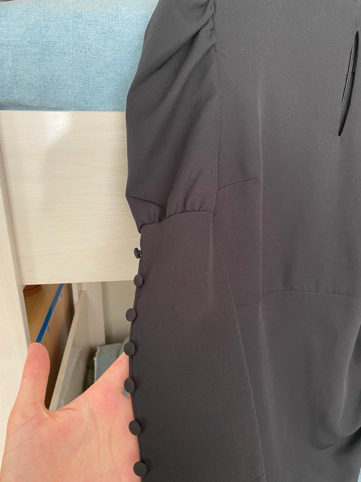 Uzun Kollu Siyah Drapeli Mini Elbise - Görsel 2