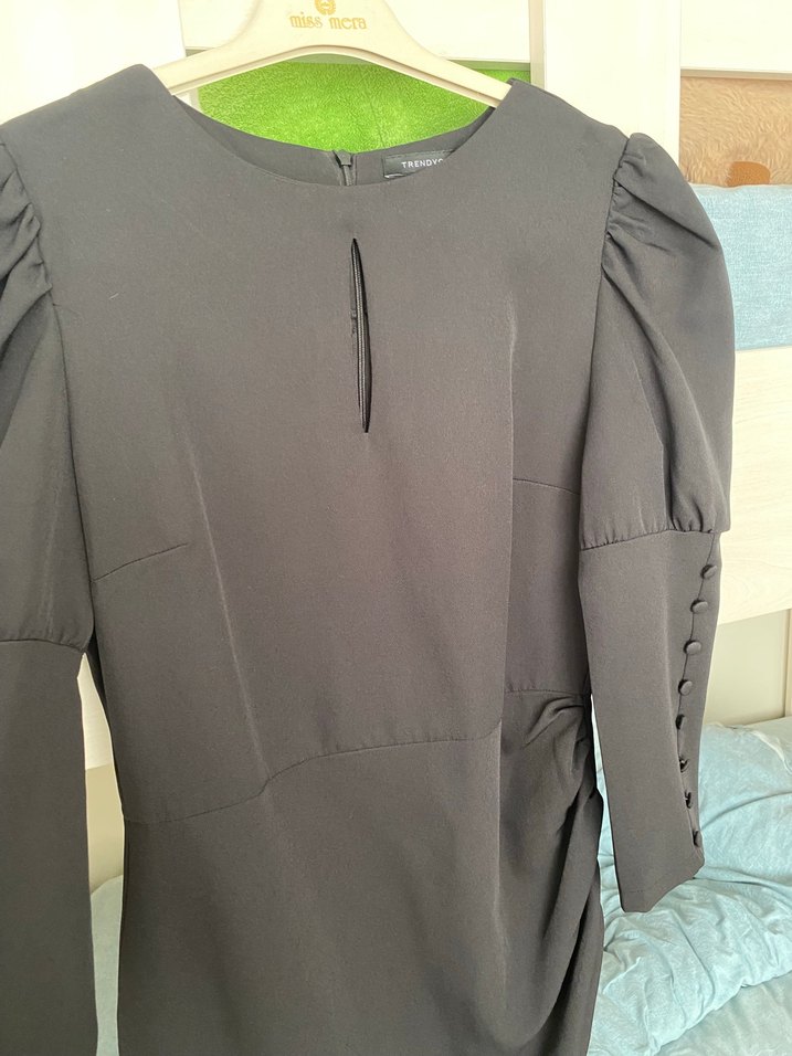 Uzun Kollu Siyah Drapeli Mini Elbise - Görsel 4