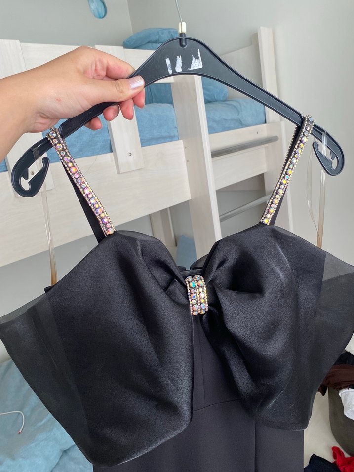 Straplez  askılı Siyah uzun  Abiye Elbise - Görsel 3