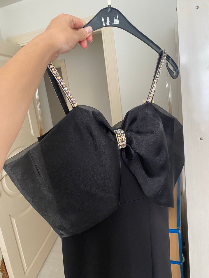 Straplez  askılı Siyah uzun  Abiye Elbise - Görsel 4