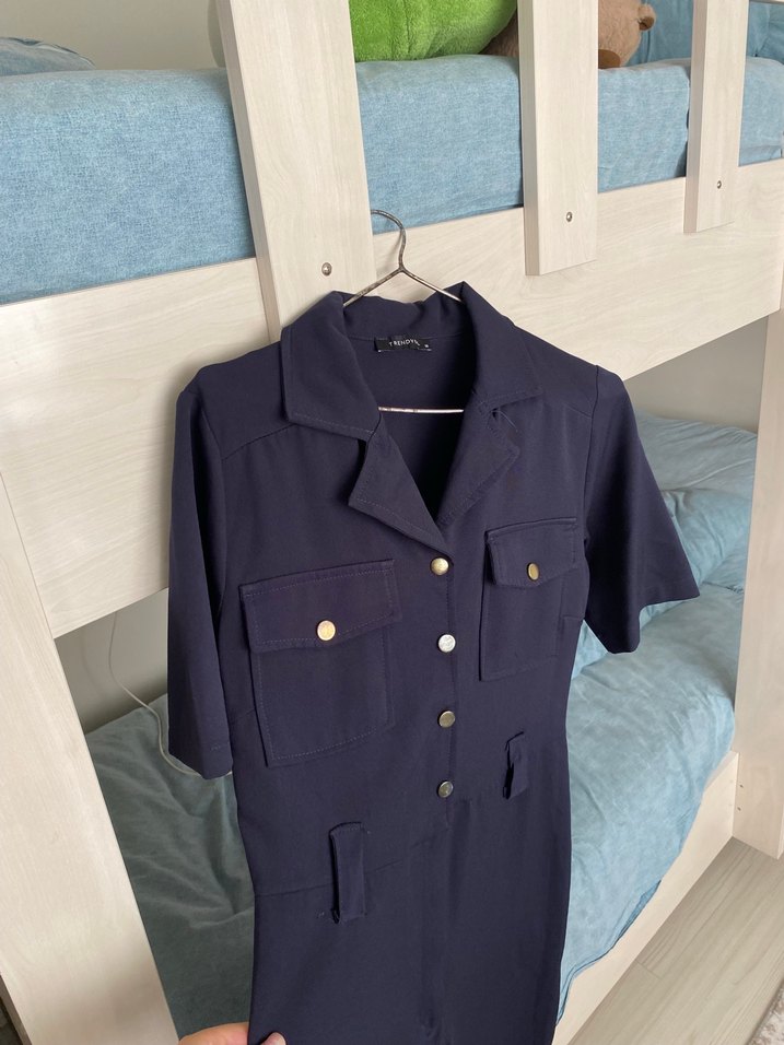 Düğmeli Lacivert Tulum Milla - Görsel 2