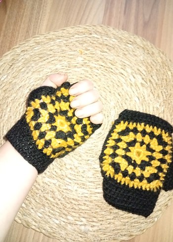 Sarı Siyah Örgü Kadın Eldiven yenı - Görsel 3