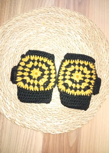 Sarı Siyah Örgü Kadın Eldiven yenı - Görsel 5