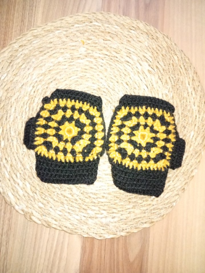 Sarı Siyah Örgü Kadın Eldiven yenı - Görsel 5