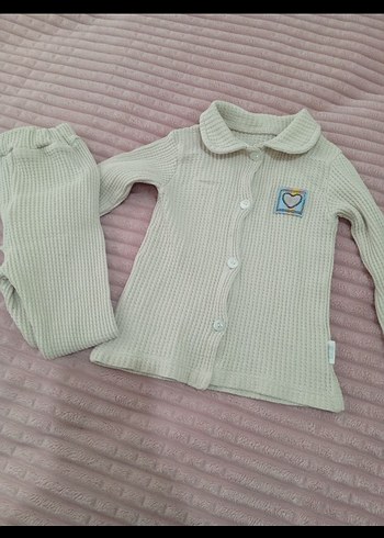 Bebek Kız Uzun Kollu Düğmeli Bej Takım 1 yas - Görsel 2