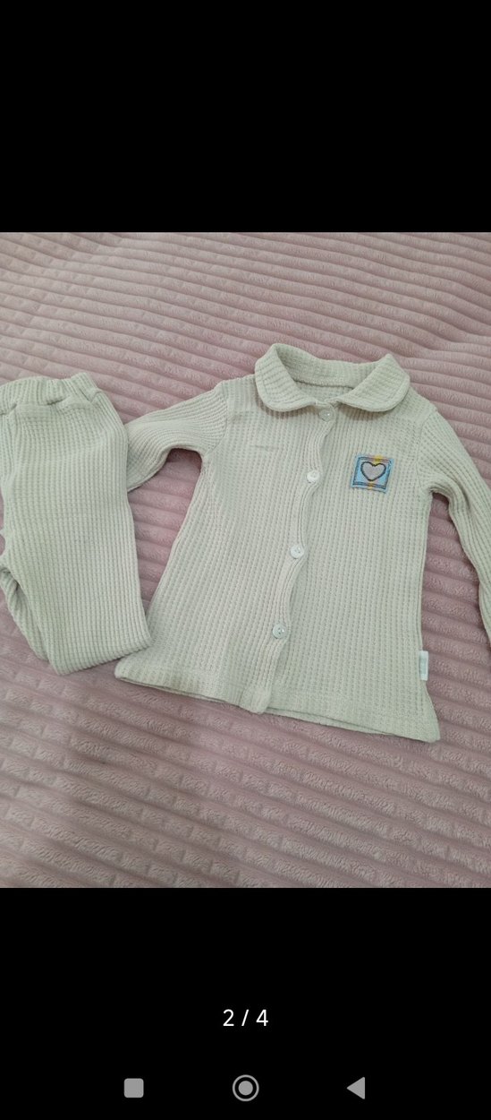 Bebek Kız Uzun Kollu Düğmeli Bej Takım 1 yas - Görsel 2