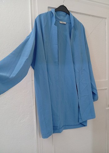 Kadın Mavi Uzun Kollu Salaş Uzun Boy Kimono - Görsel 2