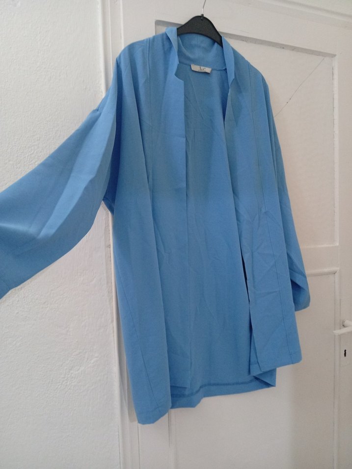 Kadın Mavi Uzun Kollu Salaş Uzun Boy Kimono - Görsel 2