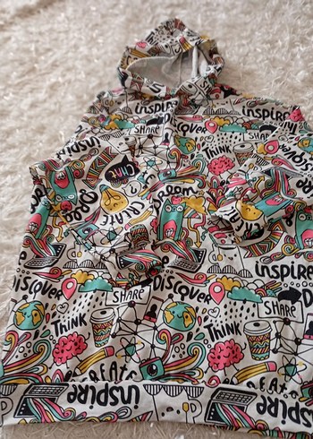 Renkli Baskılı  kadın sweatshirt Kapüşonlu - Görsel 2