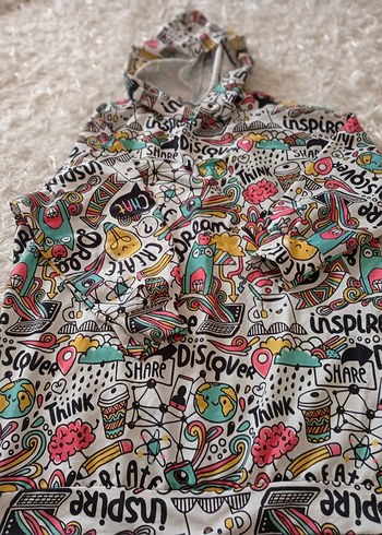 Renkli Baskılı  kadın sweatshirt Kapüşonlu - Görsel 3