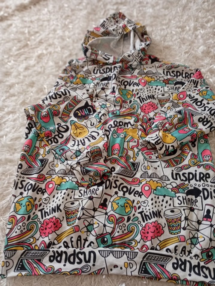 Renkli Baskılı  kadın sweatshirt Kapüşonlu - Görsel 2