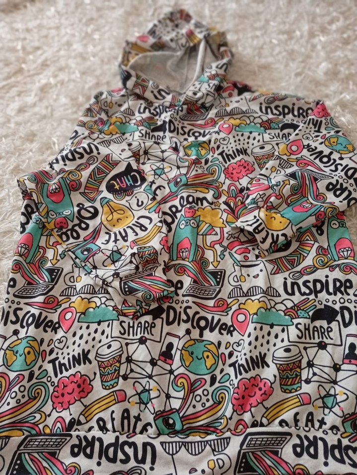 Renkli Baskılı  kadın sweatshirt Kapüşonlu - Görsel 3