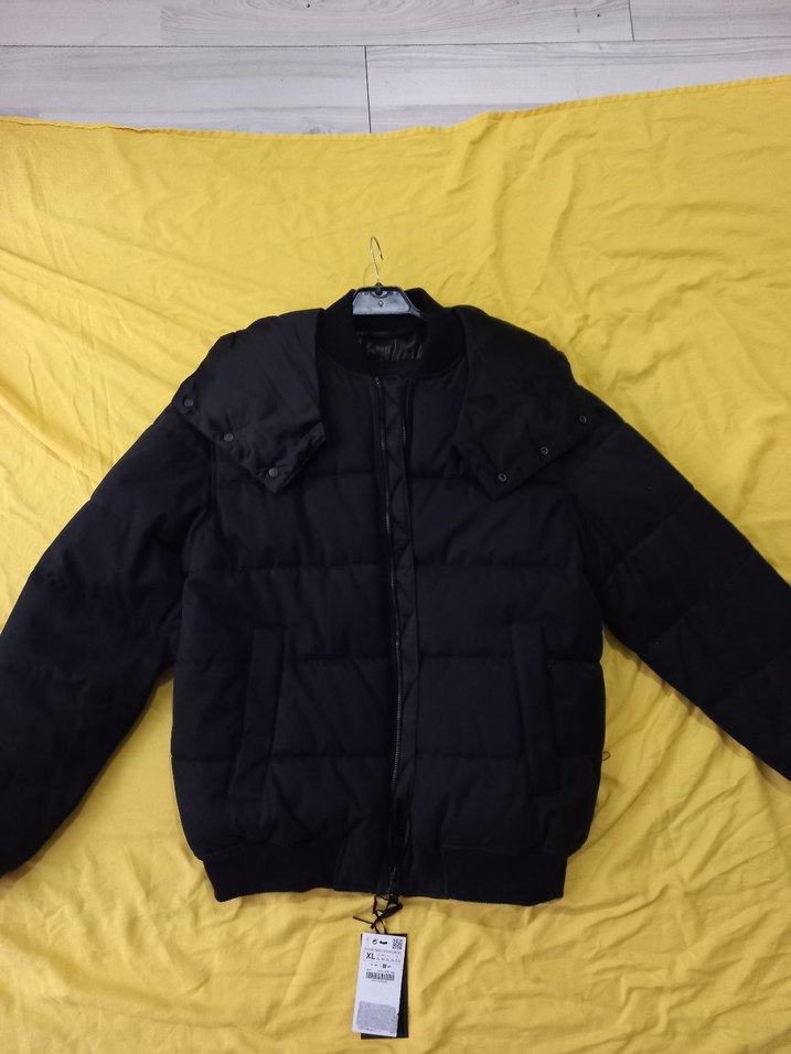 Zara Düğmeli Kapüşonlu Siyah Erkek Mont - Görsel 2