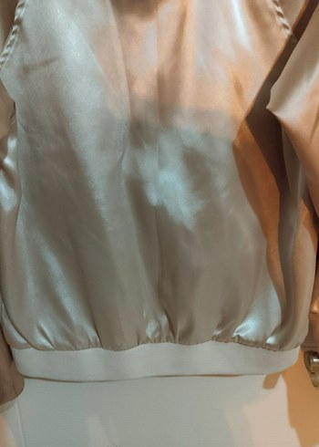 Bej Parlak Saten Fermuarlı Kadın Ceket - Görsel 7