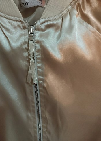 Bej Parlak Saten Fermuarlı Kadın Ceket - Görsel 10