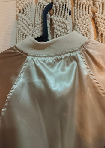 Bej Parlak Saten Fermuarlı Kadın Ceket - Görsel 8