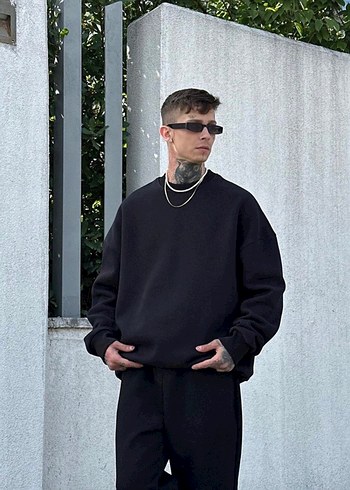 Erkek Siyah Oversize Sweatshirt takım