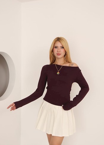 Bordo Kadın Uzun Kollu  Bluz - Görsel 4