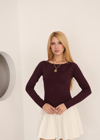 Bordo Kadın Uzun Kollu  Bluz - Görsel 3