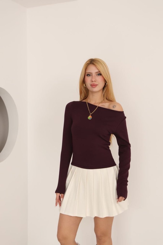 Bordo Kadın Uzun Kollu  Bluz - Görsel 2