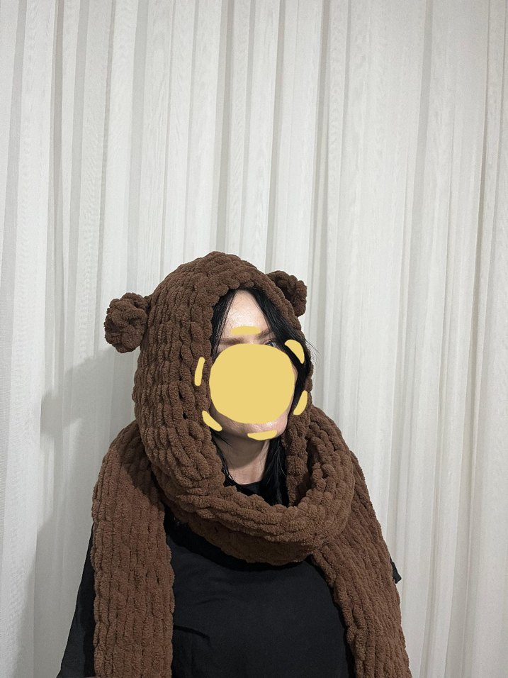 Kahverengi Nakışlı Örgü Çocuk Bere ve Atkı Seti - Görsel 2