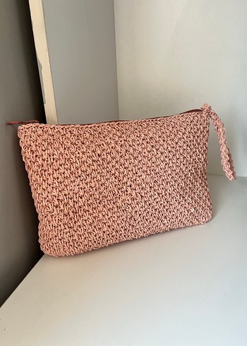 Beden Pembe Hasır Clutch Çanta