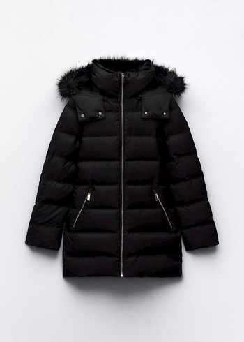 xs Beden Zara Siyah Kürklü Kadın Mont