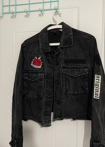 Siyah Baskılı Kadın Denim Ceket